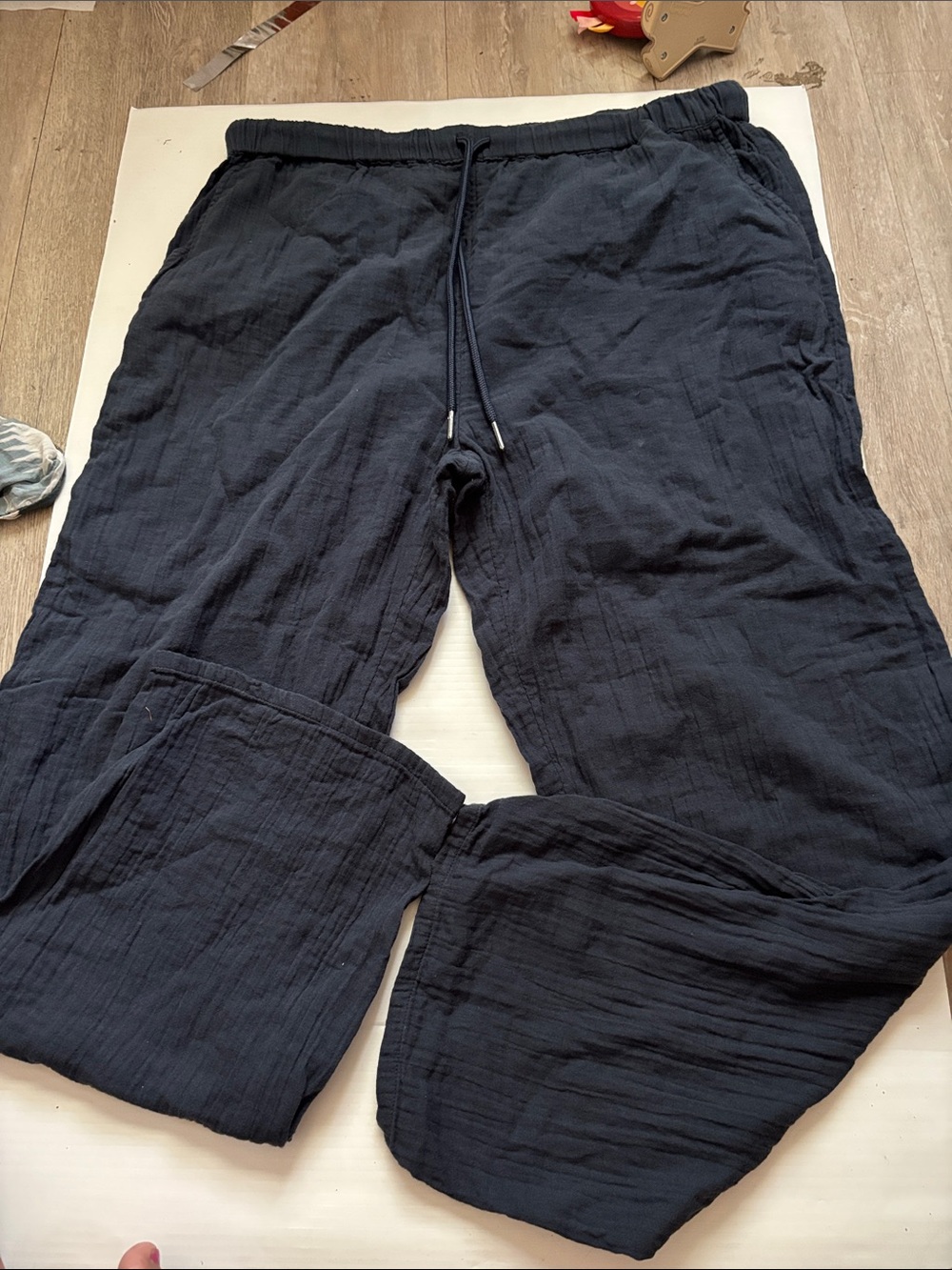 Quince Black Drawstring Waist Cotton Capris 100% Organic Cotton
